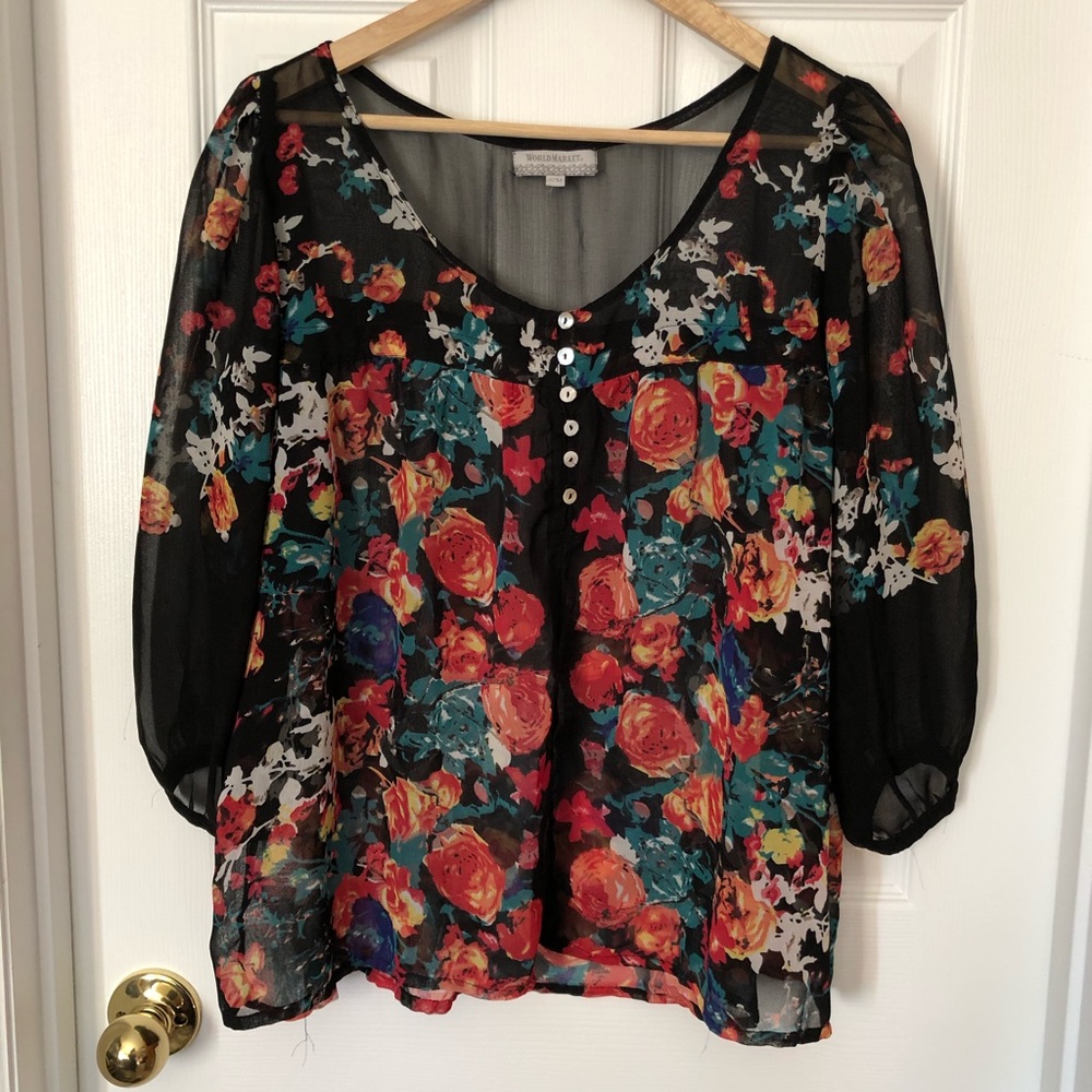 Sheer Floral Print Blouse Sz S/M